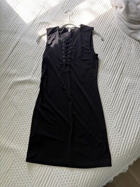 BCBGeneration Black Lace-Up Sleeveless Slip Dress